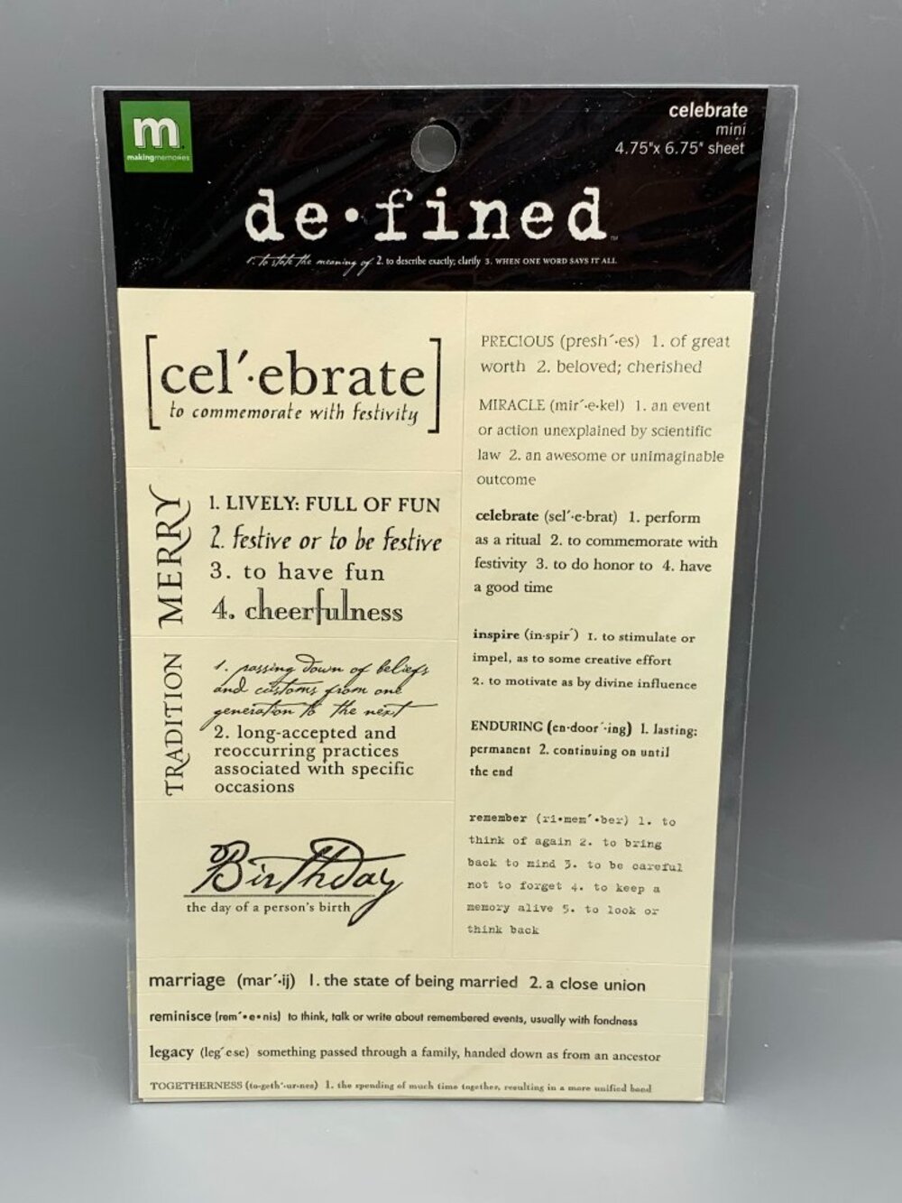 NEW in Package Making Memories de-fined "Celebrate" Themed Definitions Stickers